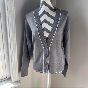 NWT K-Swiss Soft Knit Varsity Cardigan Large Gray Tennis Prep Sweater $128 MSRP